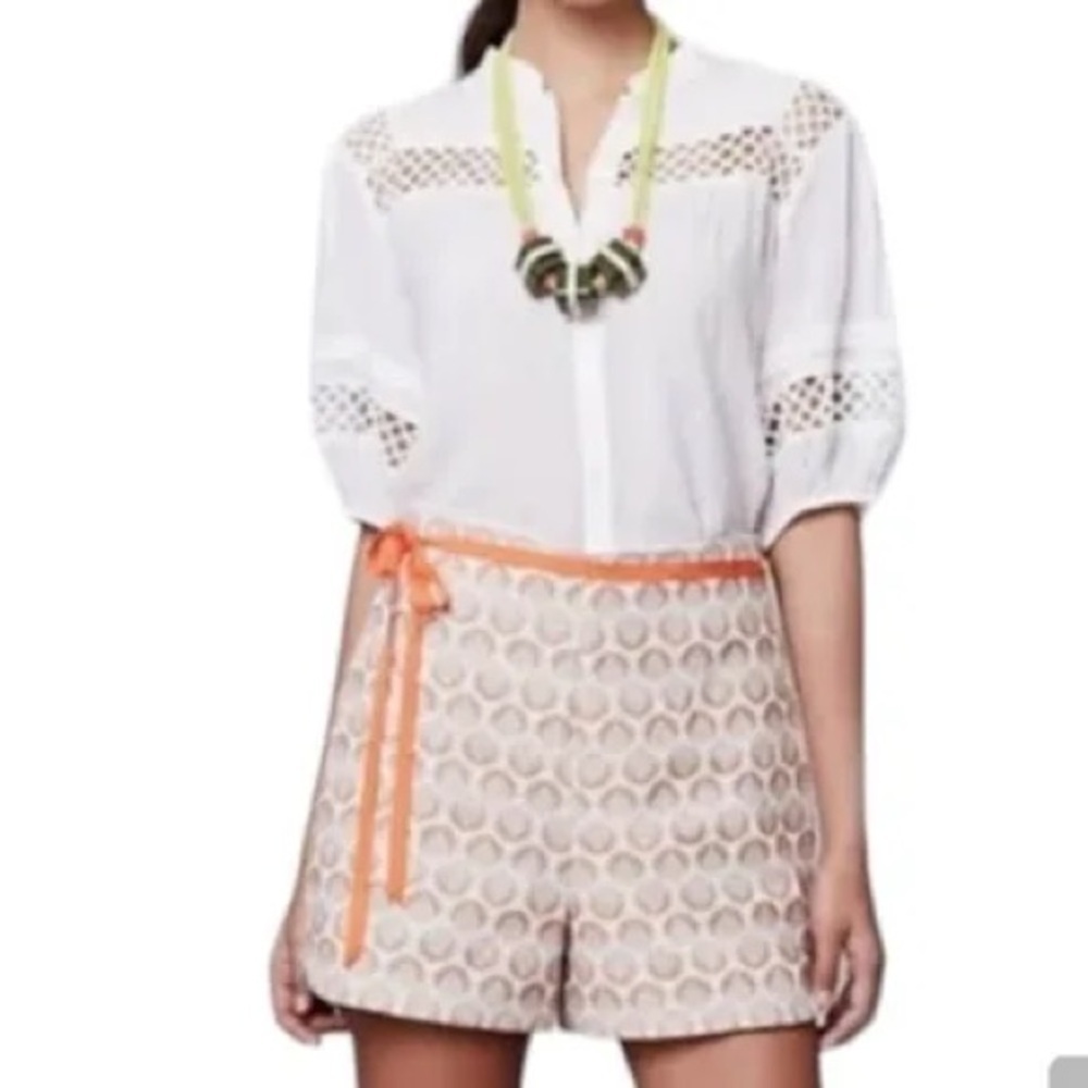Anthropologie Corey Lynn Calter Cream/Tan Jacquard Printed High Waist Shorts 6